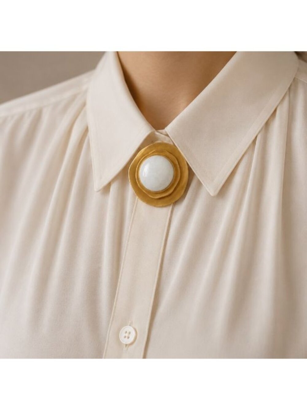 Vintage Gold Tone White Cabochon Brooch Pin